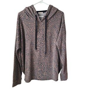 12PM By Mon Ami US Womens Size L Leopard Print Hoodie Black Drawstrings Stretch